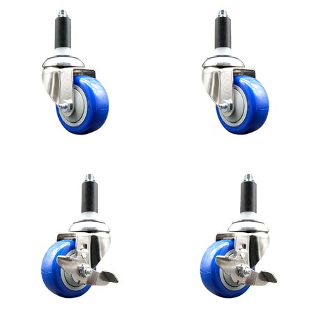 Service Caster 3 Inch 316SS Blue Poly Swivel 1-1/8 Inch Expanding Stem Caster Brake SCC, 2PK SS316EX20S314-PPUB-BLUE-2-TLB-2-118